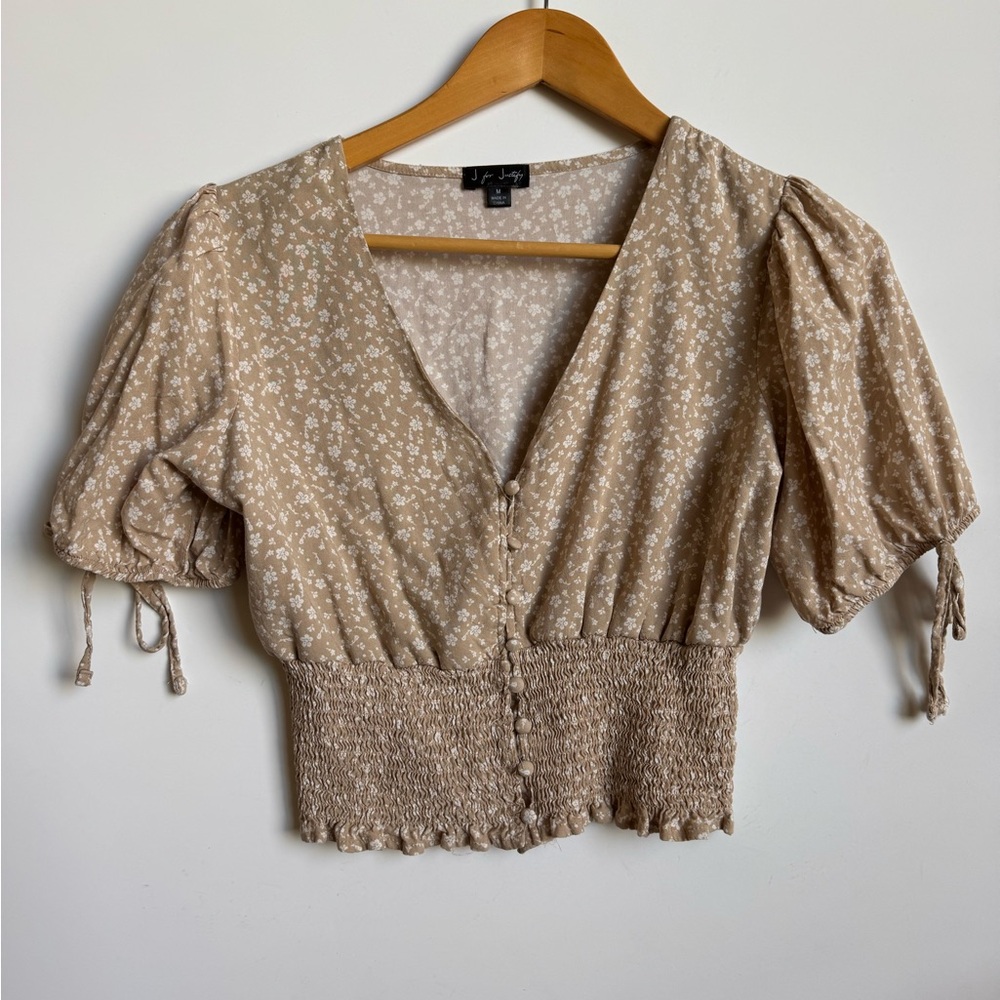 Floral Beige Puff Sleeve Top